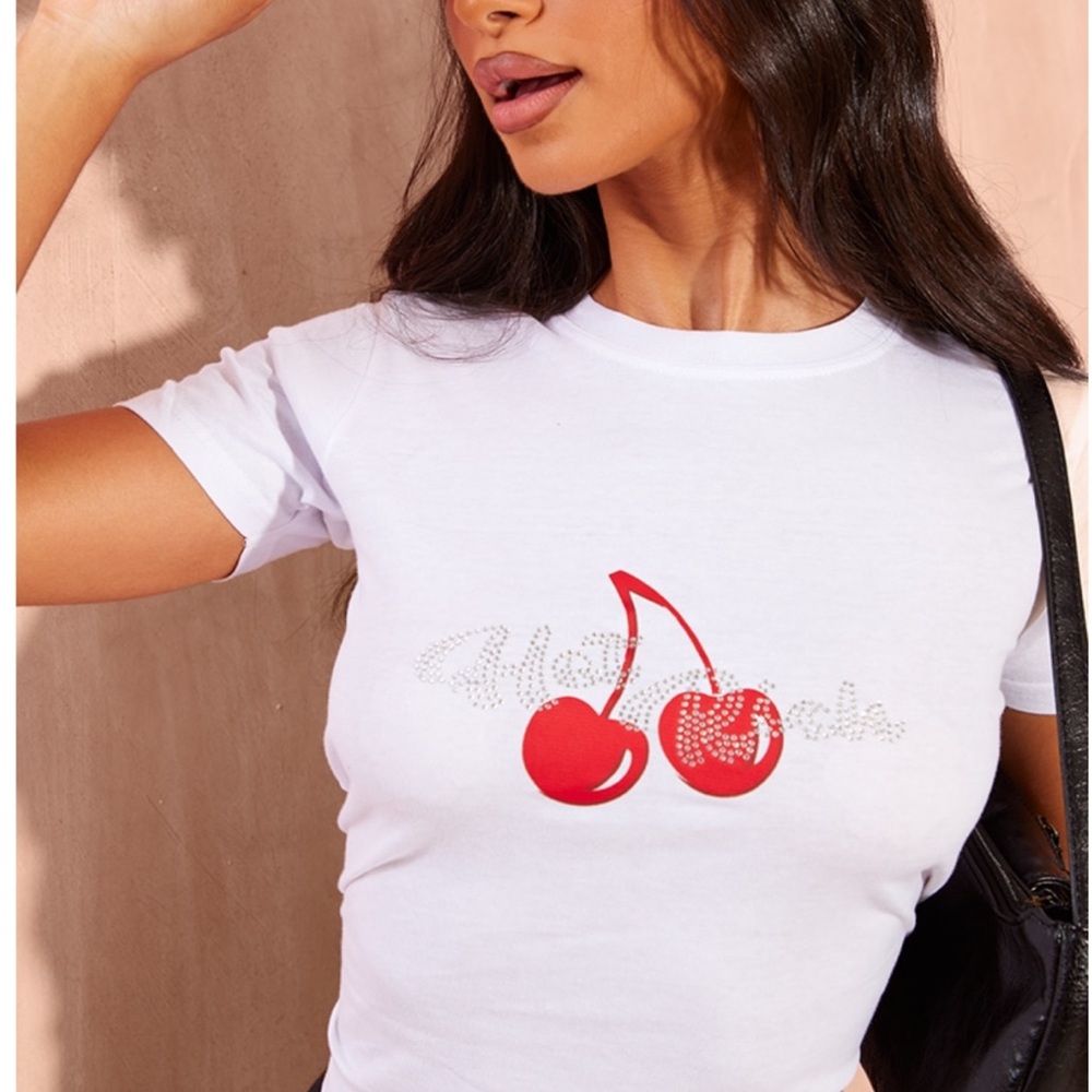 PrettyLittleThing White Cherry Graphic Tee